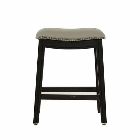 KD GABINETES 24 in. Saddle Counter Stool in Gray Faux Leather - Set of 2 KD3691205